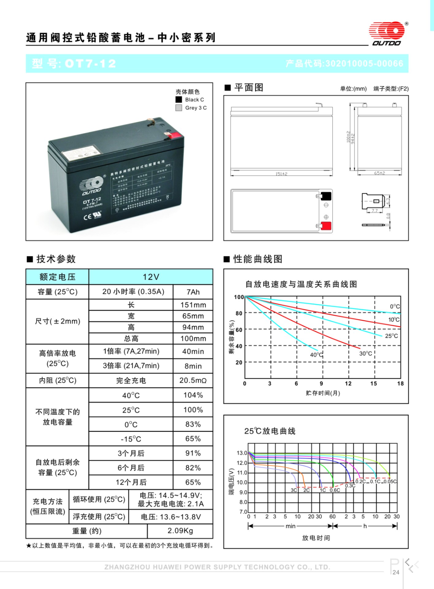 奥特多蓄电池OT7-12奥特多电池12V7AH/20HR(6-FM-7)