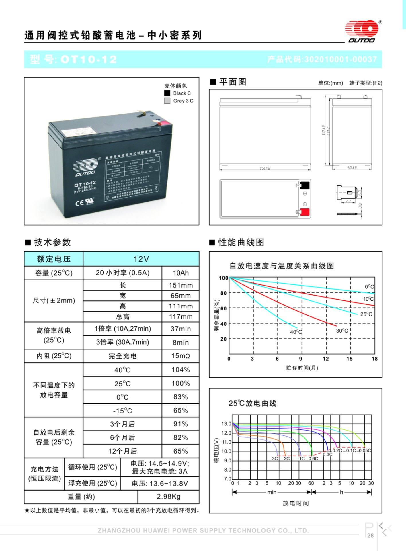 奥特多蓄电池OT10-12奥特多电池12V10AH/20HR(6-FM-10)